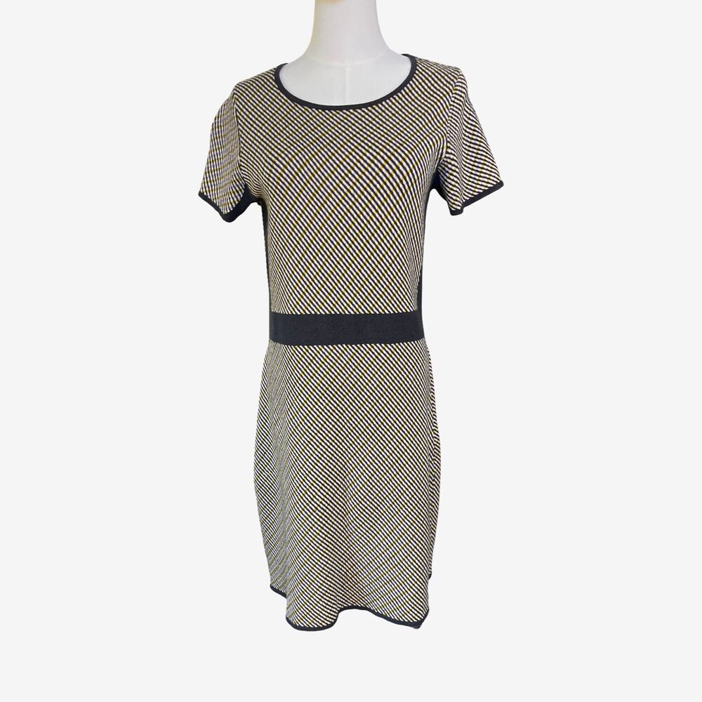 Boden Cotton Blend Sweater Knit Dress Yellow Black Check Short Sleeve Size 8R